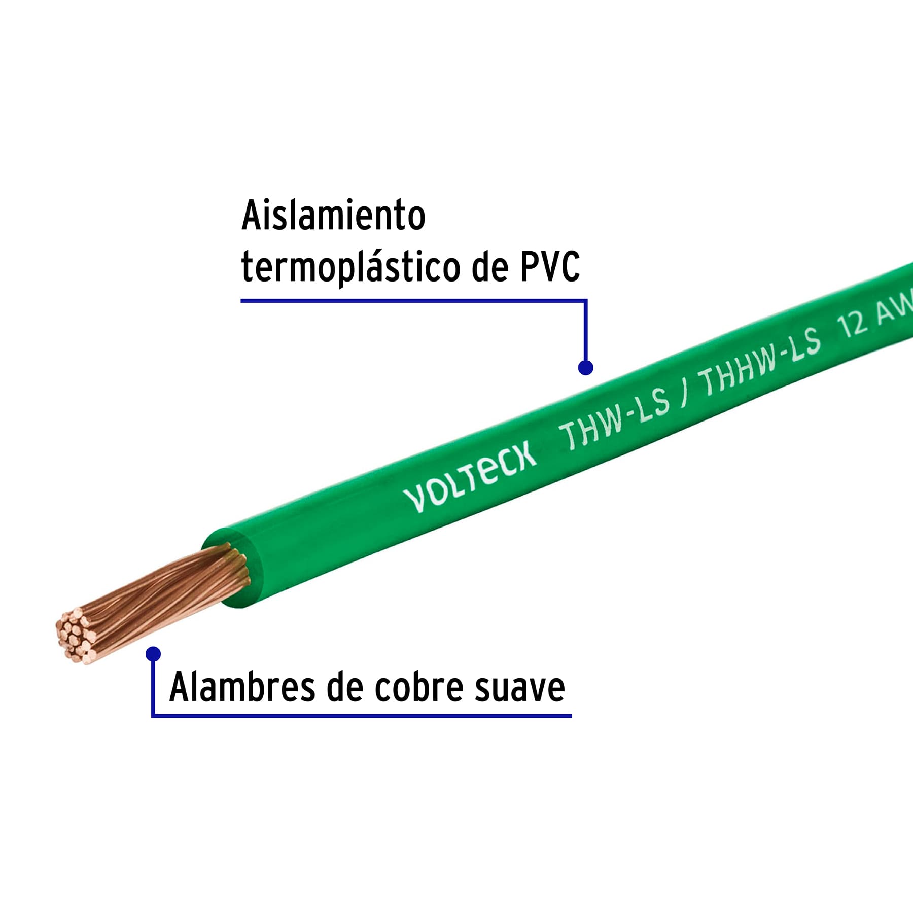 CAB-12V-500+FC1 Cable THHW 12 AWG CCA Verde, VOLTECK Por Metro - Imagen 1