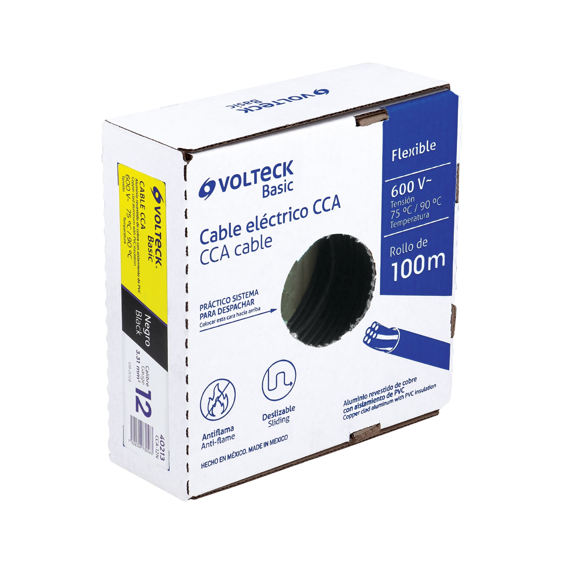 CCA-12N+E1 Rollo de 100 m de cable THHW 12 AWG CCA Negro, VOLTECK - Imagen 1