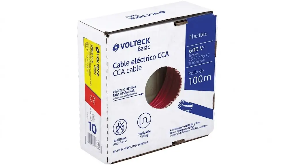 Rollo de 100 m de cable THHW 10 AWG CCA Rojo, VOLTECK